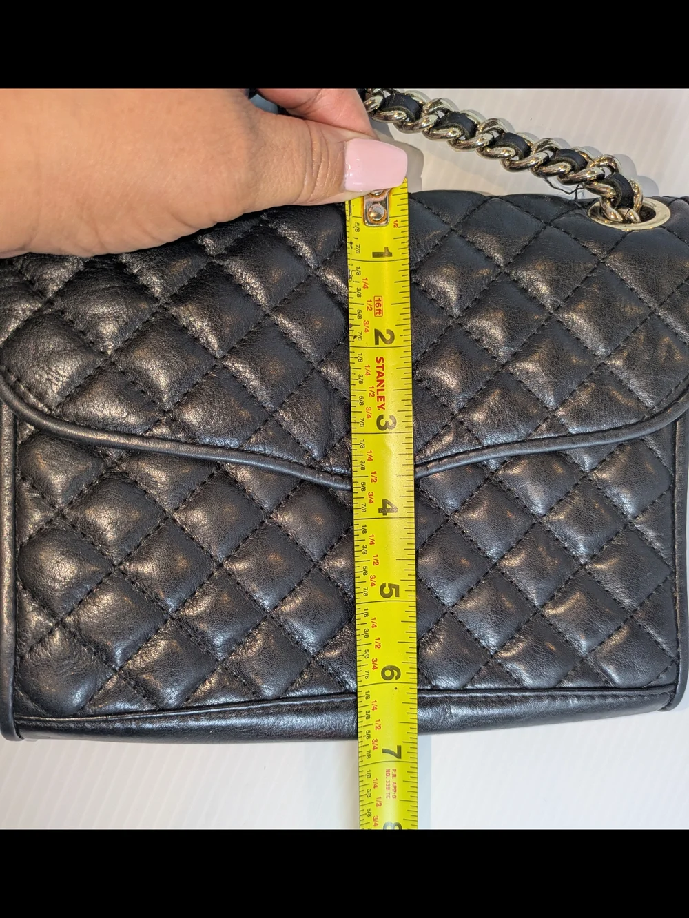 Rebecca Minkoff Black Quilted Leather Chain Crossbody Shoulder Bag Silver Hardwr